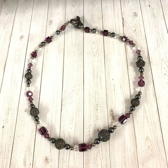 Crystal and Metal Bead Necklace - Picture 1 of 3